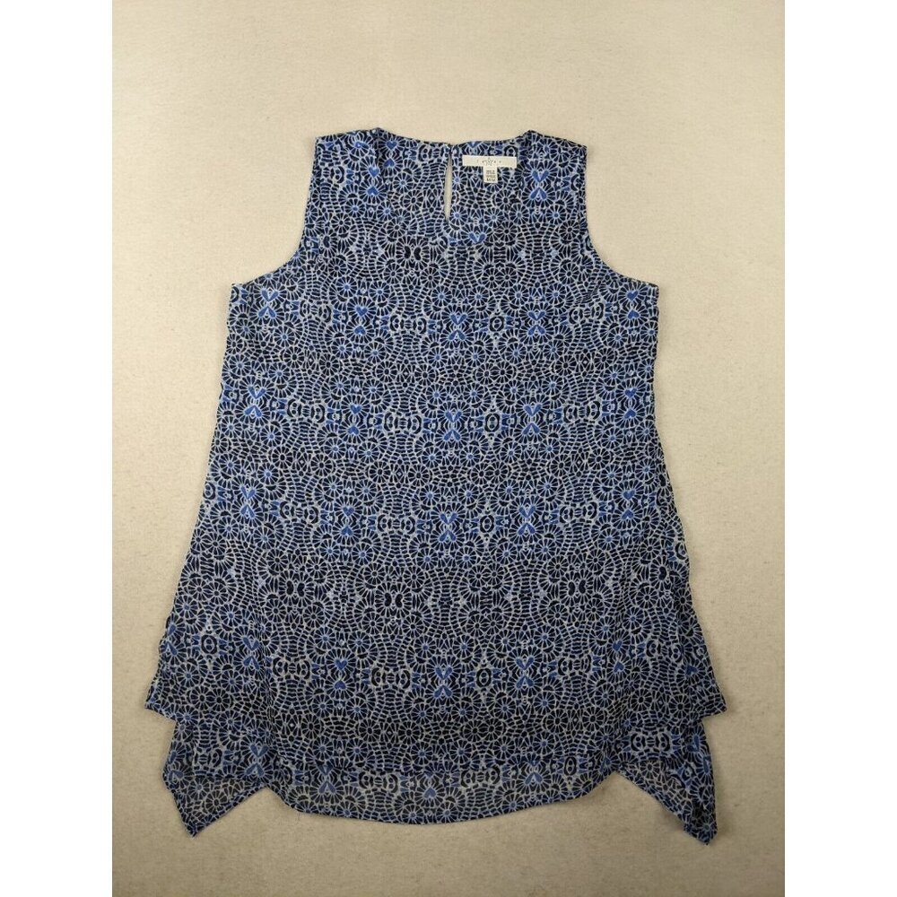 FEVER - WOMEN'S BLUE PRINT SLEEVELESS TUNIC TANK TOP - SIZE M